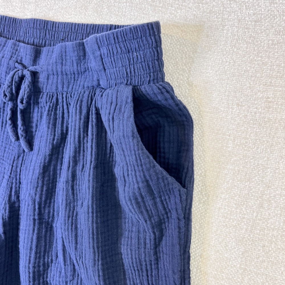 100% Cotton Boho Festival Barrel Gauze Wide Leg Drawstring Pant Blue Size L - Picture 5 of 8